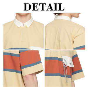 Polo Homme Personnalisé KingSen à Blocs de Couleurs, T-shirt Oversize Rayé à Épaules Tombantes, Manches Courtes en Coton Respirant avec Poche Poitrine - Product Image 6