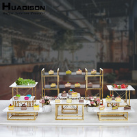 Huadison Traiteur Équipement Buffet En Métal Doré Gâteau De Mariage Stand Polyvalent En Acier Inoxydable Gâteau Stand Ensemble