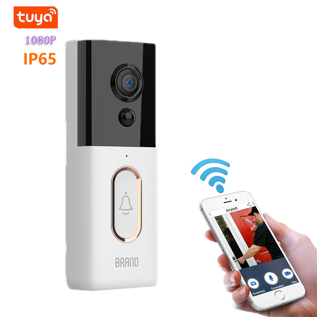Tuya Smart Home Video Doorbell Camera 1080p 166 View Angle IP65 Waterproof with Motion Detection Wireless WiFi Interphone