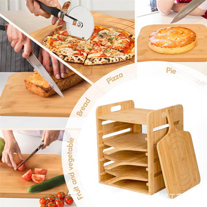 Support à pizza en bambou avec poignée, plateau de service en bois à 4 niveaux pour pique-nique en plein air et utilisation en cuisine - Product Image 3