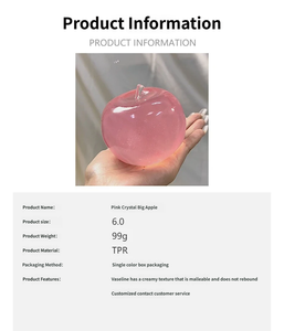 Balle anti-stress souple faite à la main en texture crème de vaseline, en forme de grosse pomme rose en cristal, à peau fine et modelable - Product Image 6