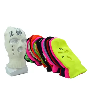 Masque facial de Ski 3 trou en tricot pour hommes, étoffe blanche, faciale complète avec logo personnalisé, cagoule de sport