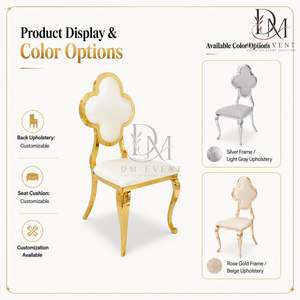 Gold Clover Back Stainless Steel Event Chair with <b>White</b> <b>Cushion</b> for Wedding and Hotel Banquets Wholesale Seating - Product Image 5