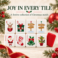 Jeu de Mahjong Américain de Noël : Tuiles en Acrylique à Dos Rouge, Design Festif pour Soirées Familiales Chaleureuses