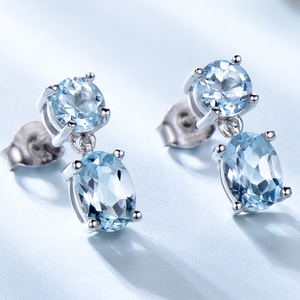 Pendientes <span class=keywords><strong>de</strong></span> Plata <span class=keywords><strong>de</strong></span> Ley 925 con Topacio Azul Cielo Ovalado Facetado <span class=keywords><strong>para</strong></span> <span class=keywords><strong>Mujer</strong></span>, Regalo <span class=keywords><strong>de</strong></span> Navidad, Joyería Fina - Product Image 3