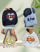 Patchs thermocollants en forme de cœur anglais à six couleurs de paillettes, motif 'Explosions Love Kiss', pour vêtements, sacs et chapeaux