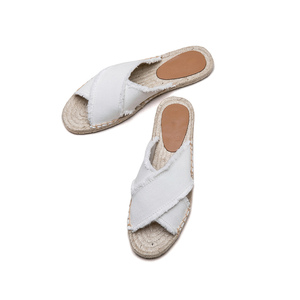 Sandalias de Esparto para Mujer, Estilo Chanclas, con Punta Abierta, de Lona, con Tiras Cruzadas, Deshilachadas, Suela de Yute, Antideslizantes - Product Image 5