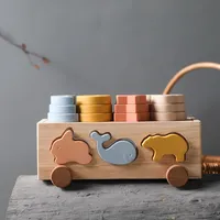 Детская деревянная игрушка Монтессори, Мультяшные деревянные Обучающие игрушки, детские строительные блоки