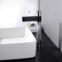 Robinet de lavabo haut pivotant noir chromé, corps en laiton massif, mitigeur monocommande céramique chaud/froid, robinet de salle de bain moderne