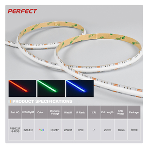 Tira de Luz LED Flexible SCOB de 320 LED/m, 10 mm, Sin Puntos, Color RGB, DC24V, Duradera, Extruida, No Impermeable, IP20 - Product Image 2