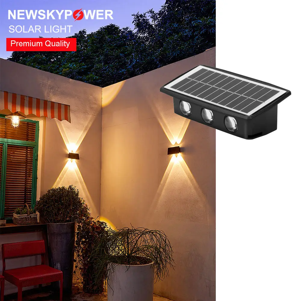 NEWSKY POWER factory Modern Outdoor Garden Lamp Waterproof Wall Wash Light 2Led 3led 4led rechargeable Solar Wall Lamp with CE