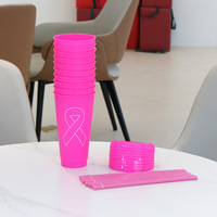 Gobelet isotherme réutilisable 24oz avec ruban rose pour la sensibilisation au cancer du sein, avec paille, double paroi, couvercle en plastique PP, style épuré, tasse droite