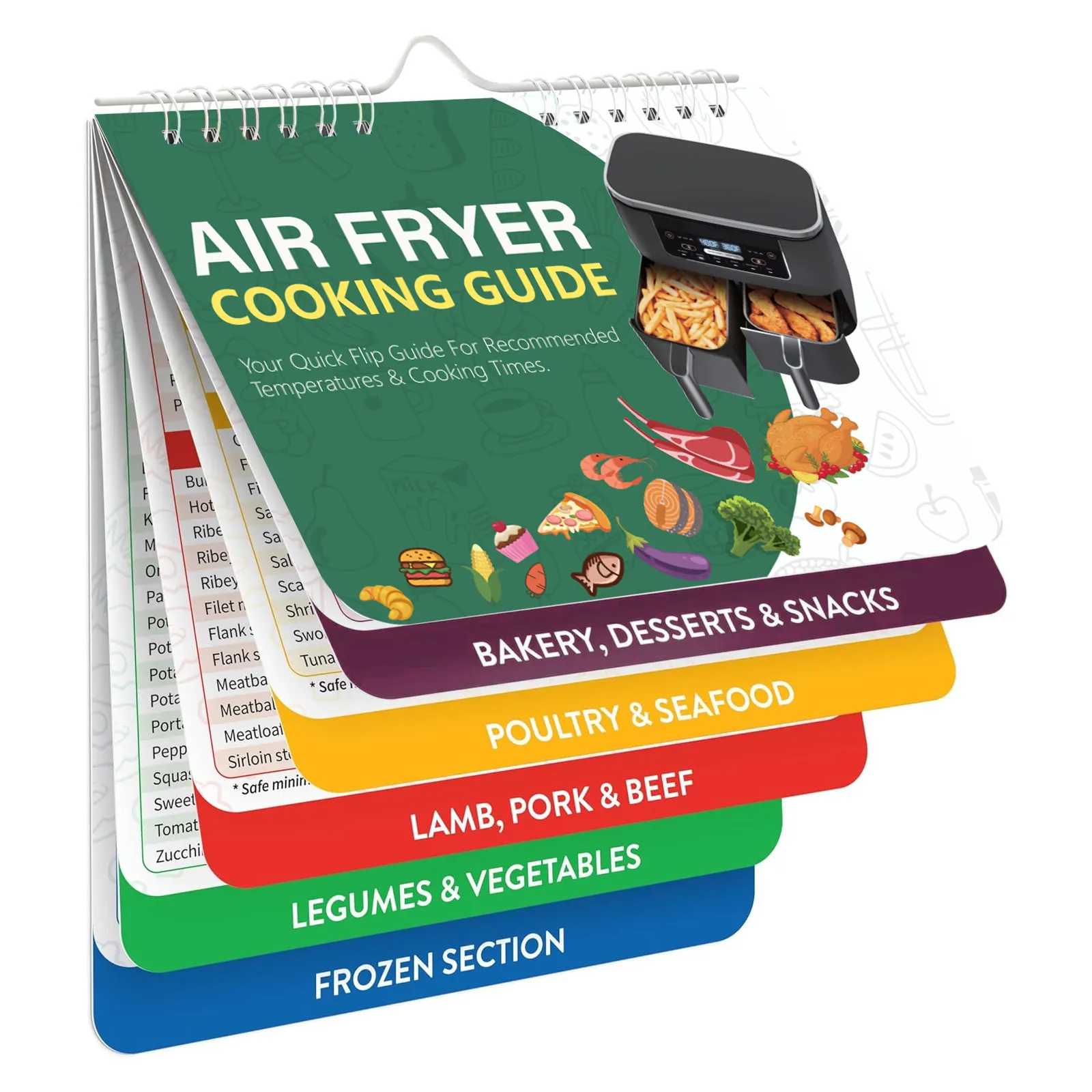 Buku panduan memasak magnet lembaran uang Fryer Air Fryer Set lembaran uang magnetik penggorengan memasak grafik waktu buku masak