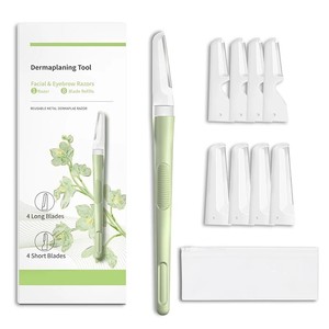 Outil de dermaplaning <span class=keywords><strong>pour</strong></span> femmes Kinghood Private Label avec manche en métal, <span class=keywords><strong>rasoir</strong></span> facial avec 6 lames de rechange - Product Image 1