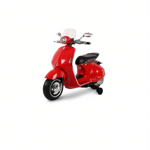 Scooter Vespa à roulettes 12V rouge pour enfants de 3 à 6 ans, jouet électrique avec musique et lumières, plastique, trois roues, Italie - Product Image 1