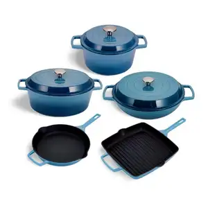 Atacado Panelas De Cozinha E Panelas 7pcs Festival Presentes Esmalte De Ferro Fundido Cooking Pot Set Esmalte Conjuntos De Panelas De Ferro Fundido