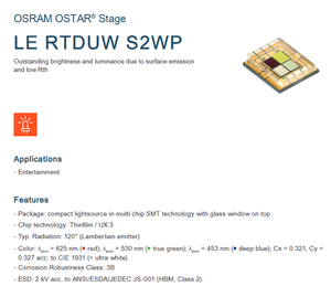 Puce LED multicolore haute puissance OSRAM LE RTDUW S2WP OSTAR Stage, RGBW blanc, 120 degrés, garantie 3 ans, dimmable - Product Image 2