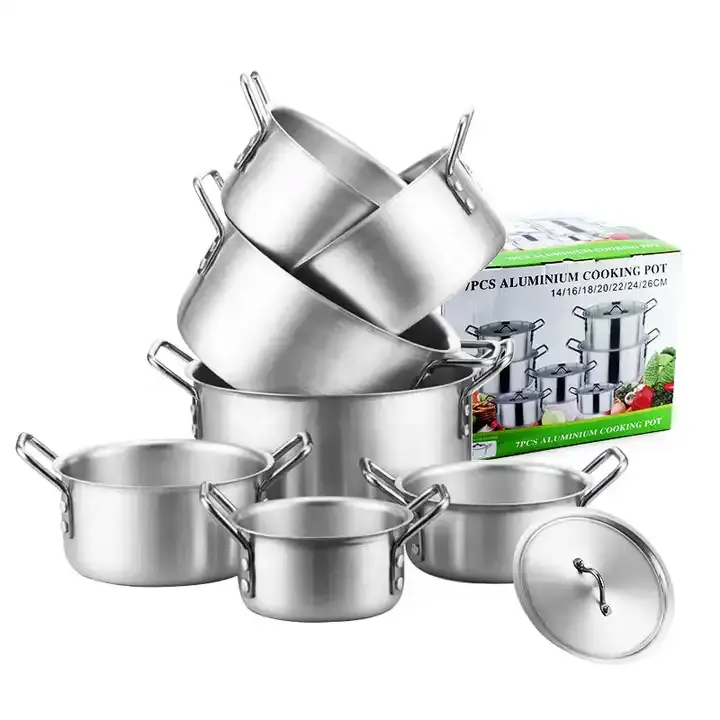 Set panci Aluminium 7 buah, set panci sup peralatan masak Aluminium