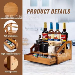Wooden Coffee Syrup <b>Storage</b> <b>Rack</b> 3 Tier Freestanding Desktop Organizer For Kitchen Bar Condiment <b>Bottle</b> Display - Product Image 5