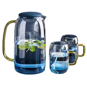 Glass Pitcher Hand Made Mouth Blown Borosilicate Glass Pitcher With Silicone Lid And Nice Color From Chinese Supplier