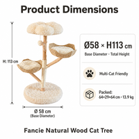 Arbre à chat de luxe en bois massif avec nid en rotin tressé, griffoir en sisal, design intégré, empreinte compacte, pour grands chats, OEM
