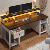 Support de moniteur de bureau d'ordinateur en bois pour étude de chambre à coucher, bureaux de bureau à domicile réversibles avec armoire de rangement