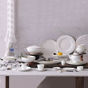 PITO Horeca - Proveedor de Vajilla de Cerámica al por Mayor, Plato de Cena de Cerámica con Borde Plateado Plegable, Juego de Vajilla de Porcelana, Vajilla para <span class=keywords><strong>Banquetes</strong></span> - Product Image 6