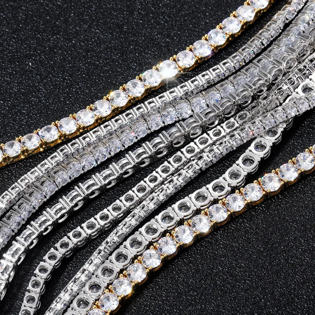 Hiphop 3mm 4mm 5mm Tennis Chain Necklace 14k Gold Plated Iced Out Cubic Zirconia CZ Choker Tennis Necklace Men Women Jewelry