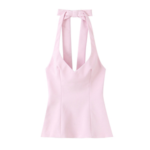 PB & ZA donne 2025 autunno nuova moda un fiocco sul retro pende intorno al collo canottiere Vintage senza schienale femminile Camis Chic top - Product Image 2