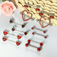 Groothandel Gemengde RVS Rode CZ Tepelbarbell Set Kersen Appel Duivel Hart Body Piercing Ornamenten Kit