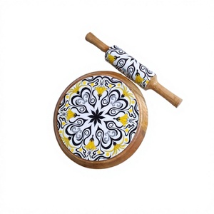Printed Design Wooden Chapati <b>Rolling</b> Pin And Board For Kitchen Accessories Chakla Belan With Round Shape - Product Image 1