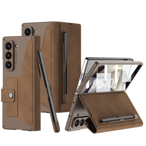 Gaine armure antichoc Litchi Texture Flip cuir étui de téléphone portable avec fentes pour stylo pour Samsung Galaxy <span class=keywords><strong>ZFold</strong></span> 6 <span class=keywords><strong>ZFold</strong></span> 5 - Product Image 1