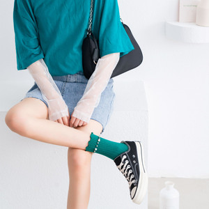 <span class=keywords><strong>Chaussettes</strong></span> ras du cou tendance pour femmes, motif volanté élégant avec perles, en coton tricoté, idéales pour le printemps – Vente en gros - Product Image 5