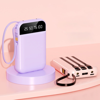 Batterie externe portable 10000 mAh avec logo personnalisé, 4 câbles de charge intégrés, double USB Type-C et lumière LED