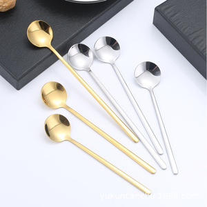 304 Stainless Steel <b>Small</b> Round Spoon Long Handle Coffee Tea Stirring Spoon Food Grade Solid Color Dessert Spoon - Product Image 1