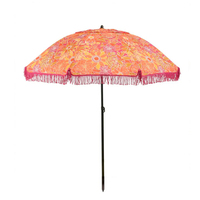 Parasol de plage et de jardin 2m, grand, floral, style bohème, léger, avec poteau métallique réglable manuellement, à pampilles et franges, pour le sable