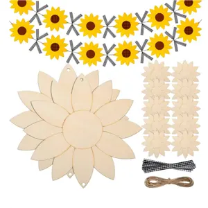 Unfinished Sunflower Wood Cutout Crafts Unpainted Hanging Wood Signs Sunflower Cutouts for DIY Home Decoration