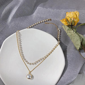 Fashion Pearl Choker <strong>Necklace</strong> Women Cute Girl <strong>Gold</strong> Color <strong>Double</strong> Layer Chain Pearl Pendant Korean Jewelry N207261 - Product Image 2