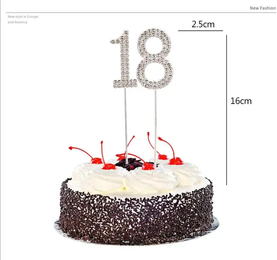 Numero Cake Topper 0-9 Bling strass Happy Birthday torta Toppers festa anniversario torta nuziale decorazioni oro argento