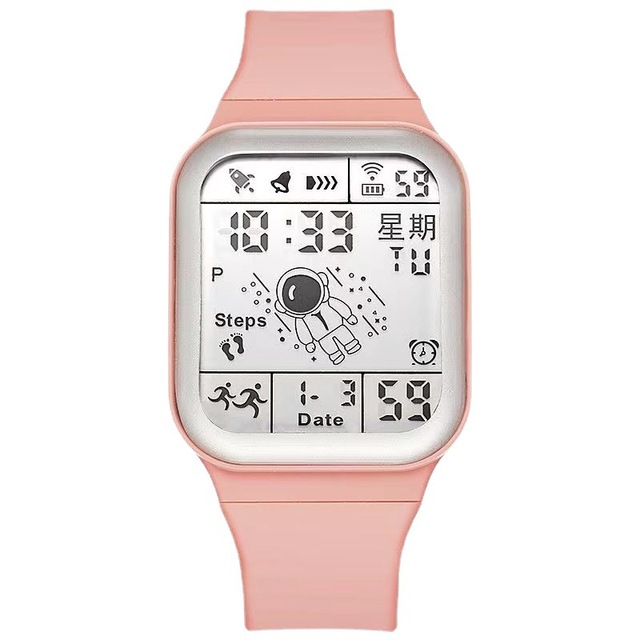 Square Astronaut Smart Electronic Watch Digital Waterproof Touch Button Plastic for Men Women Students Spring Sports Style