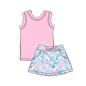 GSSO3775 Conjunto de Verano Personalizado para Niña Pequeña, Azul con Estampado de Flores, Ropa de Verano sin Mangas para Niñas, Venta al Por Mayor - Product Image 3