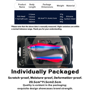 Señuelo de pesca de lubina con cabeza de pez y cola en T, jig head de 2 cuerpos, ojos 3D realistas, plomo desmontable, alta visibilidad, brillo UV - Product Image 3
