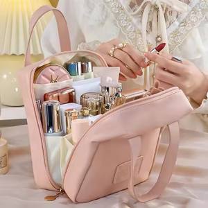 THK Vente en gros Organisateur cosmétique portable de grande capacité avec sacs à fermeture éclair Ensemble de sacs de maquillage en cuir PU - Product Image 3