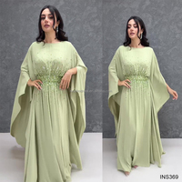 Robe Abaya personnalisée cousue à la main pour femmes, de haute qualité, vintage, en polyester, avec perles et paillettes, verte, pour usage quotidien musulman, vente en gros