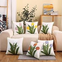 Sarung Bantal Bordir Motif Bunga Persegi, Tekstil Rumah, Penutup Lembut untuk Sandaran Kepala, Bantal Dekoratif Sofa