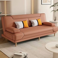 Sofá Cama Plegable de Madera y Cuero, Minimalista y Moderno, de Dos Plazas, Resistente a Arañazos de Gato, para Sala de Estar