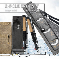 Lot de 2 bâtons de trekking en carbone à 3 sections pour la randonnée, la marche nordique, le voyage-bâton de randonnée pliant en liège pour l'exercice, les aventures en plein air