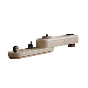 Meuble <span class=keywords><strong>TV</strong></span> <span class=keywords><strong>incurvé</strong></span> haut de gamme, crème, minimaliste, grand rangement, décor moderne - Product Image 2