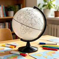 Globo Terráqueo para Colorear para Niños, Globo Terráqueo en Blanco con 4 Marcadores Lavables y Guía de Mapas, Juguete Educativo de Geografía
