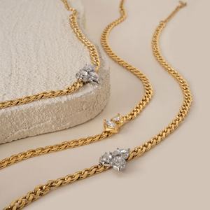 Collar Clásico de Cadena de Eslabones Chapado en Oro Hipoalergénico y Resistente al Deslustre con Diamante Cultivado en Laboratorio para Mujer - Product Image 1